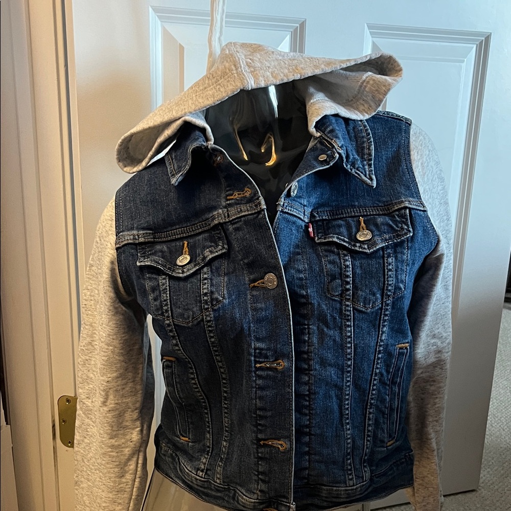 Levi's Blue Denim Jacket with Gray Hood